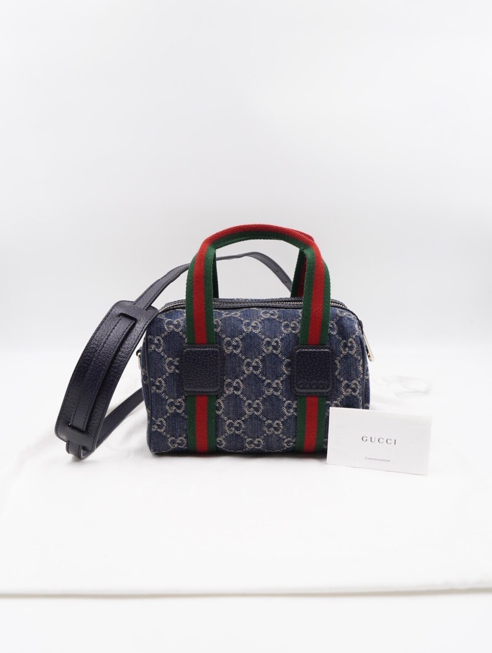 CM43 💗 Gucci GG Denim Calfskin Web Mini GG Top Handle Bag